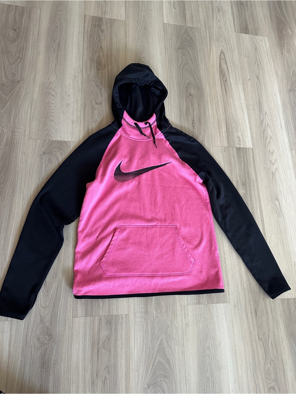 Nike Therma-FIT Hoodie Pink Black Raglan Fleece Pullover M